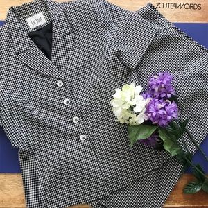 Le Suit Gingham Short Sleeve Skirt Suit